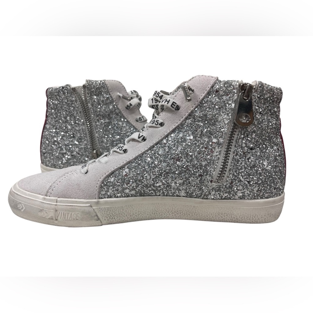 Vintage Havana Ray Silver Glitter Pink Stripe Star Stud High Top Sneakers 8.5 - Picture 9 of 13